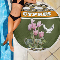 Cyprus Beach Blanket with Cyclamen Flower Illustration Design and National Emblem - Wonder Print Shop