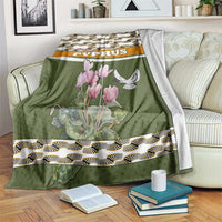 Cyprus Blanket with Cyclamen Flower Illustration Design and National Emblem - Wonder Print Shop