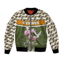 Cyprus Bomber Jacket with Cyclamen Flower Illustration Design and National Emblem - Wonder Print Shop