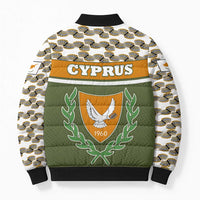 Cyprus Bomber Puffer Jacket with Cyclamen Flower Illustration Design and National Emblem - Wonder Print Shop
