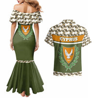 Cyprus Couples Matching Mermaid Dress and Hawaiian Shirt with Cyclamen Flower Illustration Design and National Emblem - Wonder Print Shop