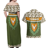 Cyprus Couples Matching Off Shoulder Maxi Dress and Hawaiian Shirt with Cyclamen Flower Illustration Design and National Emblem - Wonder Print Shop