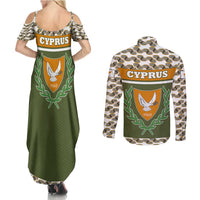 Cyprus Couples Matching Summer Maxi Dress and Long Sleeve Button Shirt with Cyclamen Flower Illustration Design and National Emblem - Wonder Print Shop