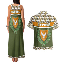 Cyprus Couples Matching Tank Maxi Dress and Hawaiian Shirt with Cyclamen Flower Illustration Design and National Emblem - Wonder Print Shop