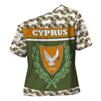 Cyprus Cross Shoulder Shirt with Cyclamen Flower Illustration Design and National Emblem - Wonder Print Shop