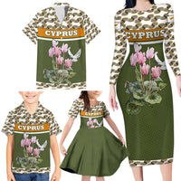 Cyprus Family Matching Long Sleeve Bodycon Dress and Hawaiian Shirt with Cyclamen Flower Illustration Design and National Emblem - Wonder Print Shop