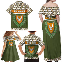 Cyprus Family Matching Off Shoulder Maxi Dress and Hawaiian Shirt with Cyclamen Flower Illustration Design and National Emblem - Wonder Print Shop