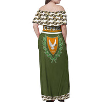 Cyprus Family Matching Off Shoulder Maxi Dress and Hawaiian Shirt with Cyclamen Flower Illustration Design and National Emblem - Wonder Print Shop