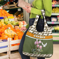 Cyprus Grocery Bag with Cyclamen Flower Illustration Design and National Emblem - Wonder Print Shop