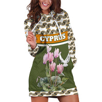 Cyprus Hoodie Dress with Cyclamen Flower Illustration Design and National Emblem - Wonder Print Shop