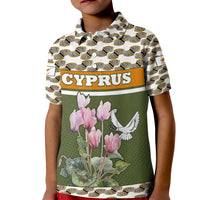 Cyprus Kid Polo Shirt with Cyclamen Flower Illustration Design and National Emblem - Wonder Print Shop