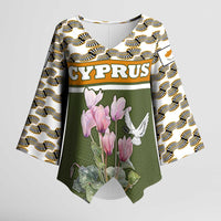 Cyprus Kimono Sleeve Blouse with Cyclamen Flower Illustration Design and National Emblem - Wonder Print Shop