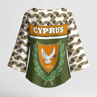 Cyprus Kimono Sleeve Blouse with Cyclamen Flower Illustration Design and National Emblem - Wonder Print Shop