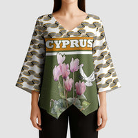 Cyprus Kimono Sleeve Blouse with Cyclamen Flower Illustration Design and National Emblem - Wonder Print Shop