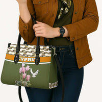 Cyprus Leather Bag with Cyclamen Flower Illustration Design and National Emblem - Wonder Print Shop