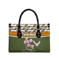 Cyprus Leather Bag with Cyclamen Flower Illustration Design and National Emblem - Wonder Print Shop