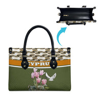 Cyprus Leather Bag with Cyclamen Flower Illustration Design and National Emblem - Wonder Print Shop