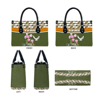 Cyprus Leather Bag with Cyclamen Flower Illustration Design and National Emblem - Wonder Print Shop