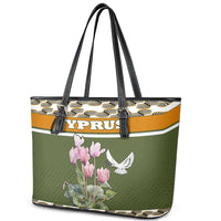 Cyprus Leather Tote Bag with Cyclamen Flower Illustration Design and National Emblem - Wonder Print Shop