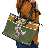 Cyprus Leather Tote Bag with Cyclamen Flower Illustration Design and National Emblem - Wonder Print Shop