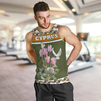 Cyprus Men Tank Top with Cyclamen Flower Illustration Design and National Emblem - Wonder Print Shop