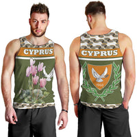 Cyprus Men Tank Top with Cyclamen Flower Illustration Design and National Emblem - Wonder Print Shop