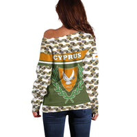 Cyprus Off Shoulder Sweater with Cyclamen Flower Illustration Design and National Emblem - Wonder Print Shop