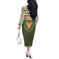 Cyprus Off The Shoulder Long Sleeve Dress with Cyclamen Flower Illustration Design and National Emblem - Wonder Print Shop
