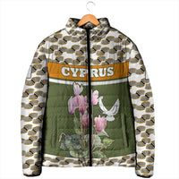 Cyprus Padded Jacket with Cyclamen Flower Illustration Design and National Emblem - Wonder Print Shop