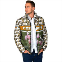 Cyprus Padded Jacket with Cyclamen Flower Illustration Design and National Emblem - Wonder Print Shop