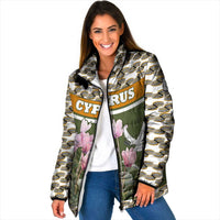 Cyprus Padded Jacket with Cyclamen Flower Illustration Design and National Emblem - Wonder Print Shop
