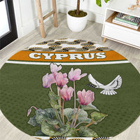 Cyprus Round Carpet with Cyclamen Flower Illustration Design and National Emblem - Wonder Print Shop