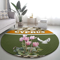 Cyprus Round Carpet with Cyclamen Flower Illustration Design and National Emblem - Wonder Print Shop
