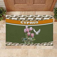 Cyprus Rubber Doormat with Cyclamen Flower Illustration Design and National Emblem - Wonder Print Shop
