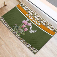 Cyprus Rubber Doormat with Cyclamen Flower Illustration Design and National Emblem - Wonder Print Shop