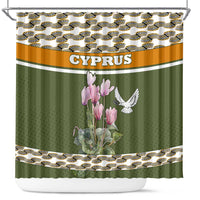 Cyprus Shower Curtain with Cyclamen Flower Illustration Design and National Emblem - Wonder Print Shop