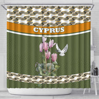 Cyprus Shower Curtain with Cyclamen Flower Illustration Design and National Emblem - Wonder Print Shop