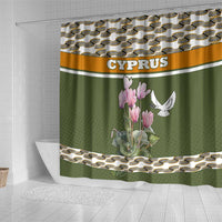 Cyprus Shower Curtain with Cyclamen Flower Illustration Design and National Emblem - Wonder Print Shop