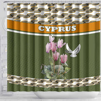 Cyprus Shower Curtain with Cyclamen Flower Illustration Design and National Emblem - Wonder Print Shop