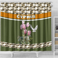 Cyprus Shower Curtain with Cyclamen Flower Illustration Design and National Emblem - Wonder Print Shop