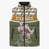 Cyprus Sleeveless Puffer Jacket with Cyclamen Flower Illustration Design and National Emblem - Wonder Print Shop