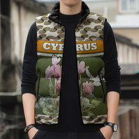 Cyprus Sleeveless Puffer Jacket with Cyclamen Flower Illustration Design and National Emblem - Wonder Print Shop