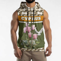 Cyprus Sleeveless Zip Hoodie with Cyclamen Flower Illustration Design and National Emblem - Wonder Print Shop