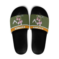 Cyprus Slide Sandals with Cyclamen Flower Illustration Design and National Emblem - Wonder Print Shop