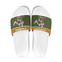 Cyprus Slide Sandals with Cyclamen Flower Illustration Design and National Emblem - Wonder Print Shop