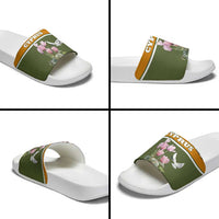 Cyprus Slide Sandals with Cyclamen Flower Illustration Design and National Emblem - Wonder Print Shop