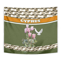 Cyprus Tapestry with Cyclamen Flower Illustration Design and National Emblem - Wonder Print Shop