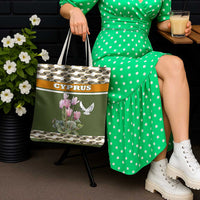 Cyprus Tote Bag with Cyclamen Flower Illustration Design and National Emblem - Wonder Print Shop
