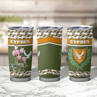 Cyprus Tumbler Cup with Cyclamen Flower Illustration Design and National Emblem - Wonder Print Shop