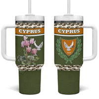 Cyprus Tumbler With Handle with Cyclamen Flower Illustration Design and National Emblem - Wonder Print Shop